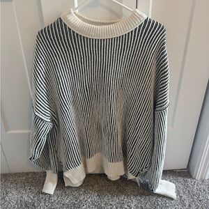 Aerie Black and White Striped Turtleneck Sweater